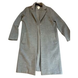HM Women Gray Single Breasted Long Overcoat Notched Lapel Size 4 Pockets Jacket